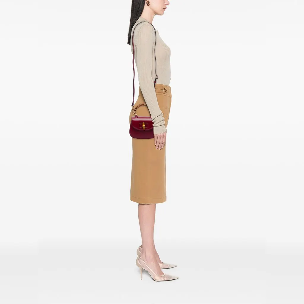 Gucci Mini Calfskin Web 1947 Bamboo Top Handle Bag Red Leather Very good - Box View
