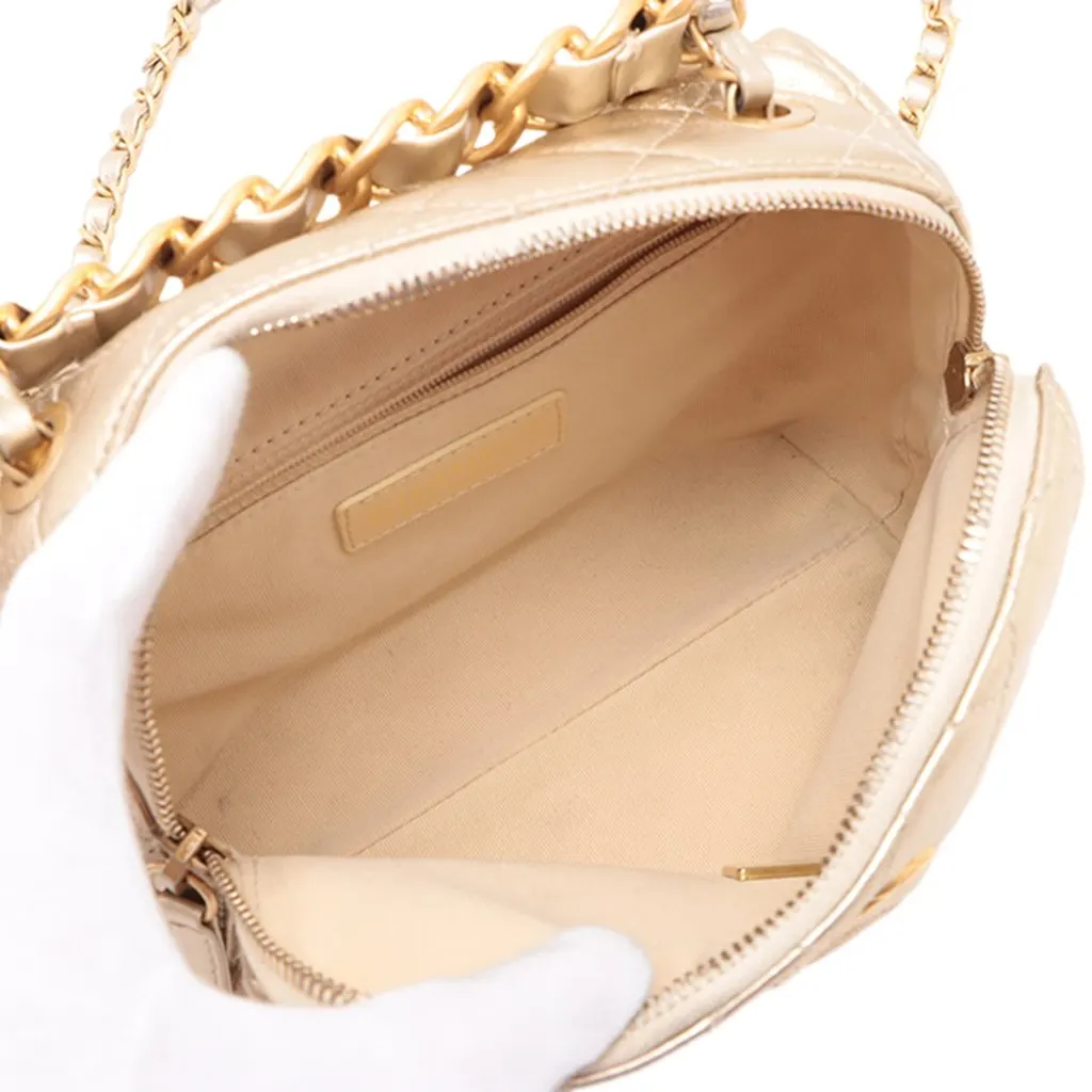 Chanel Mini CC Quilted Metallic Lambskin Bowling Bag Gold Leather Very good - Box View