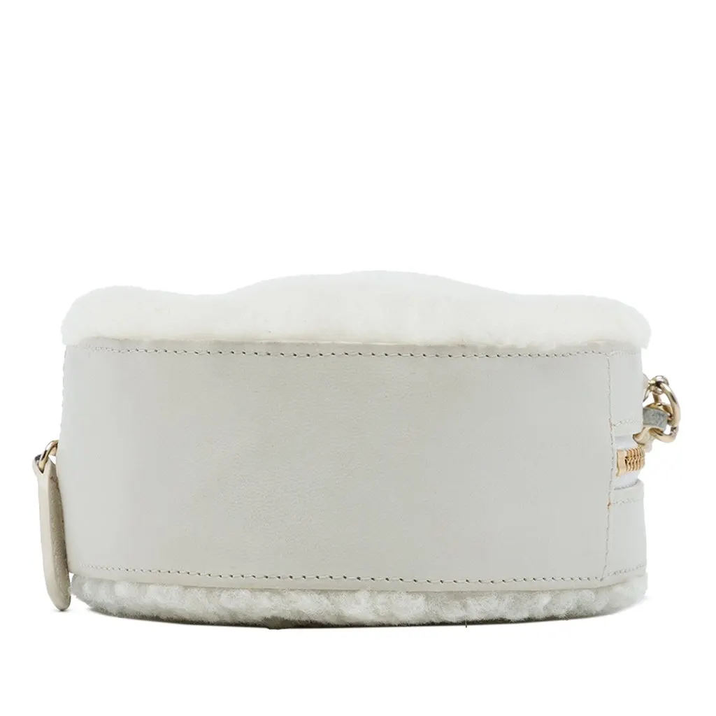 Chanel CC Chevron Shearling Round Clutch with Chain White Very good - Inside View