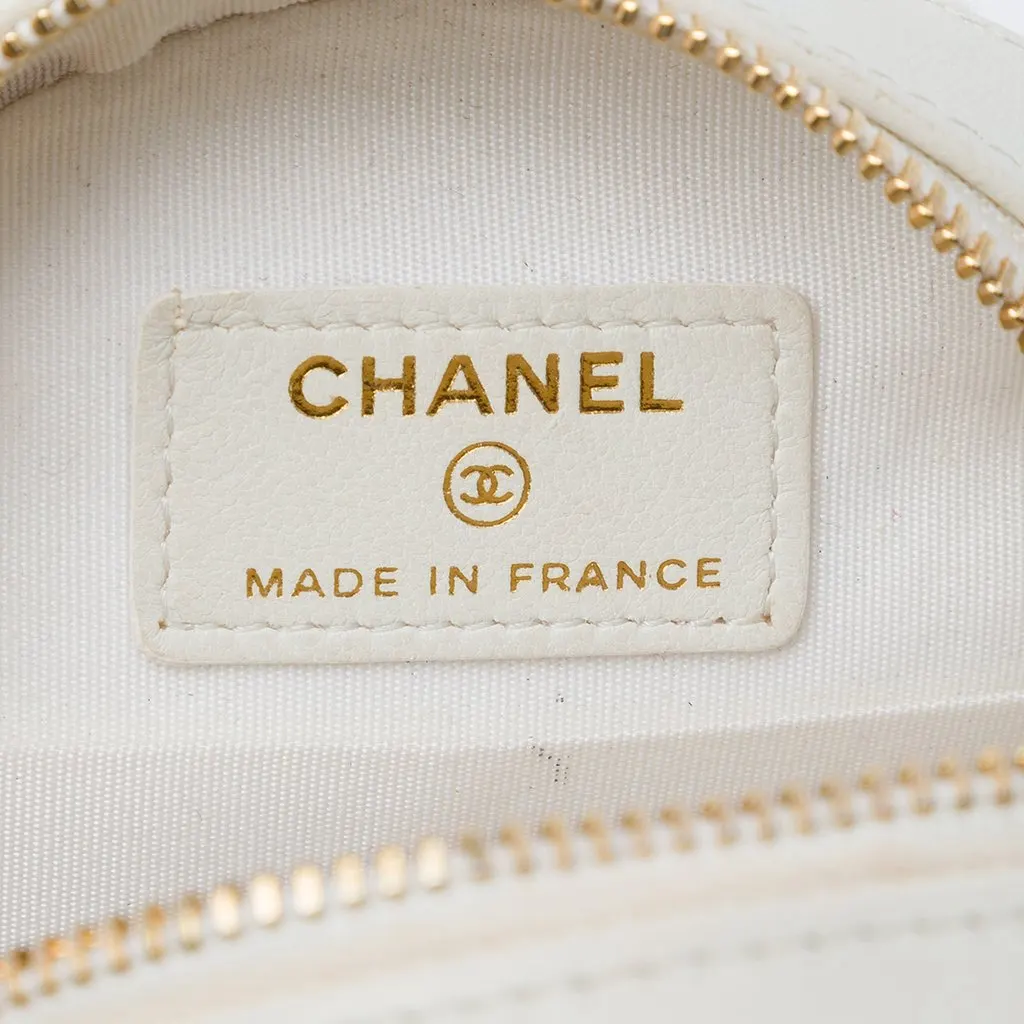 Chanel CC Chevron Shearling Round Clutch with Chain White Very good - Box View