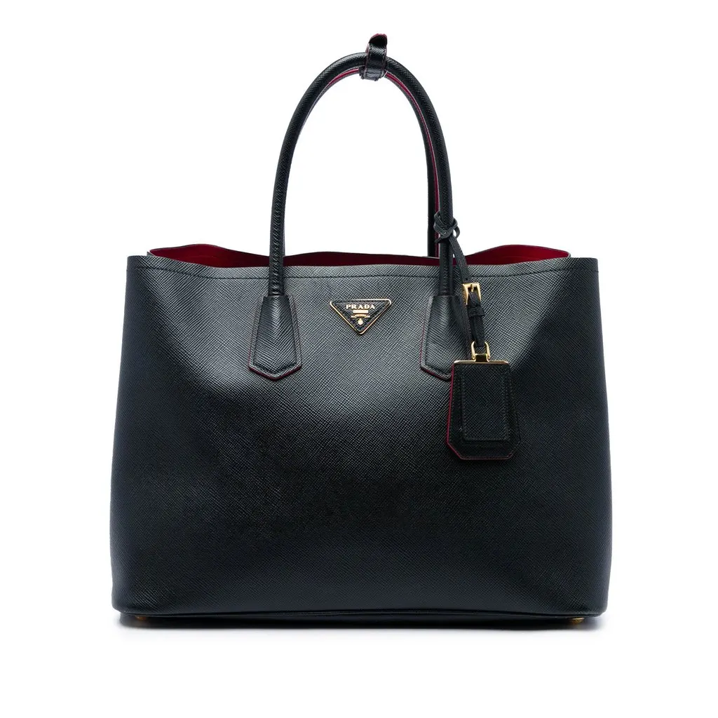 Prada Large Saffiano Cuir Double Satchel Black Leather Very good - Front View