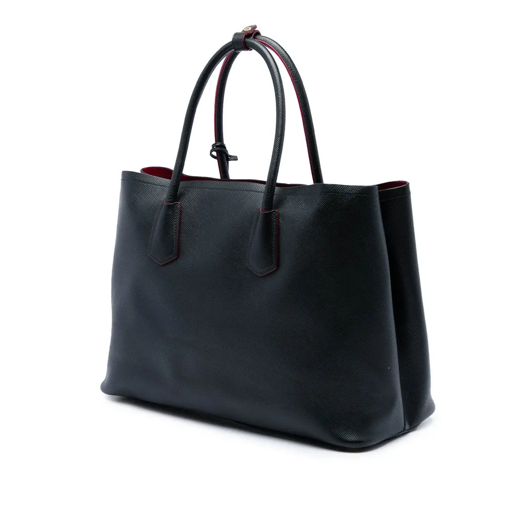 Prada Large Saffiano Cuir Double Satchel Black Leather Very good - Back View