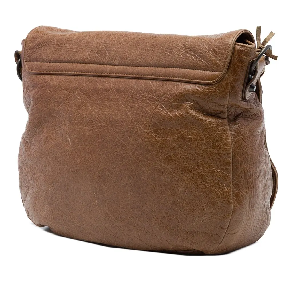 Balenciaga Lambskin Motocross Classic Folk Messenger Bag Brown Leather Very good - Back View