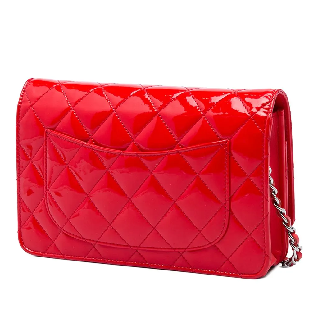 Chanel CC Quilted Patent Wallet On Chain Red Leather Very good - Back View