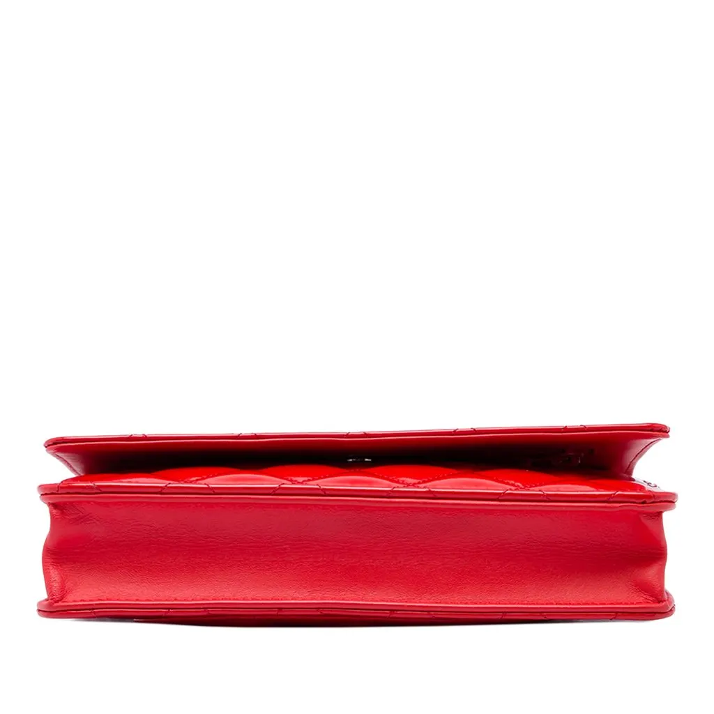 Chanel CC Quilted Patent Wallet On Chain Red Leather Very good - Inside View