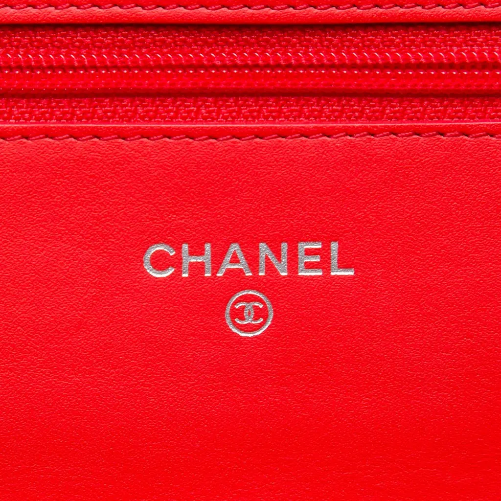 Chanel CC Quilted Patent Wallet On Chain Red Leather Very good - Box View