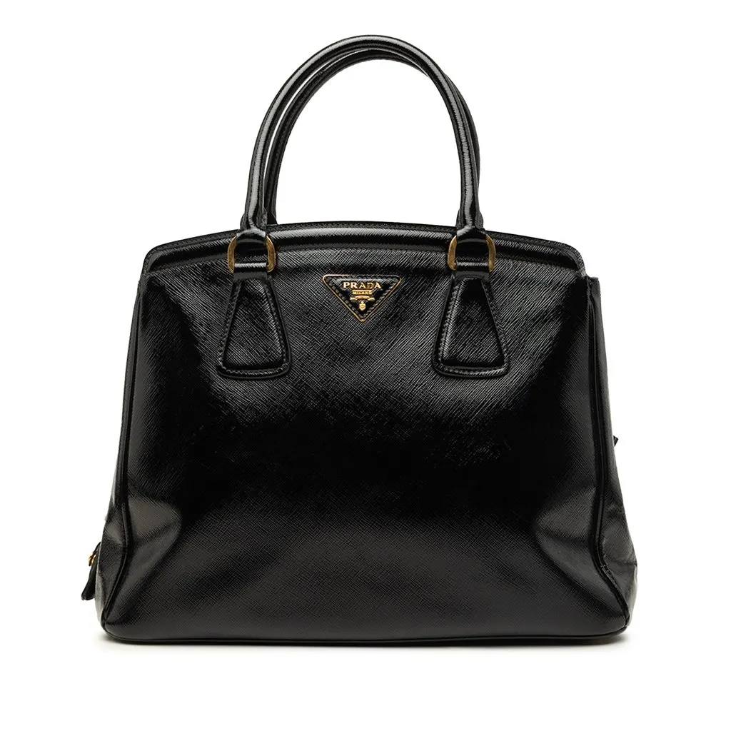 Prada Medium Saffiano Vernice Parabole Tote Black Leather Very good - Front View