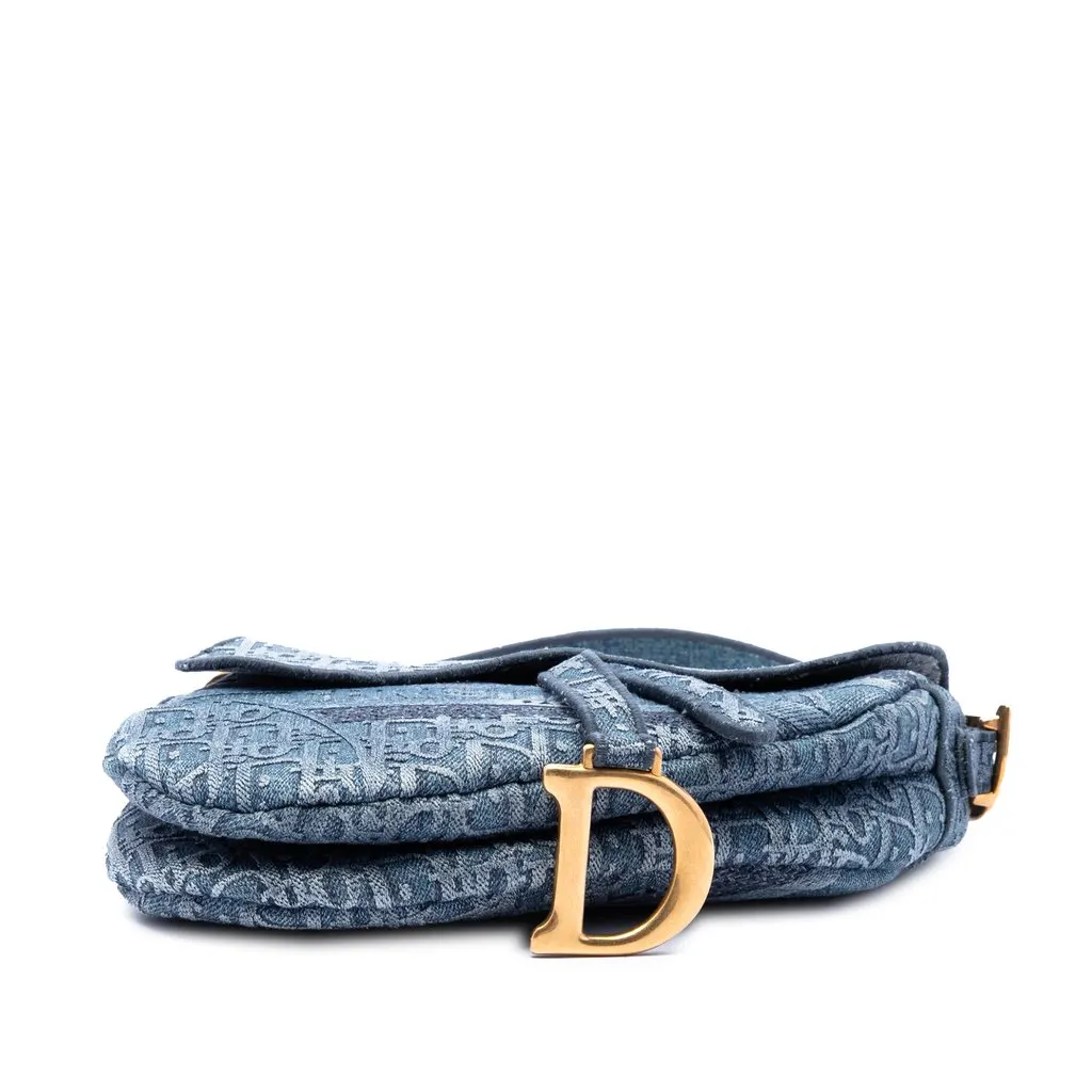 Dior Oblique Embroidered Denim Saddle Bag Blue Denim Very good - Inside View