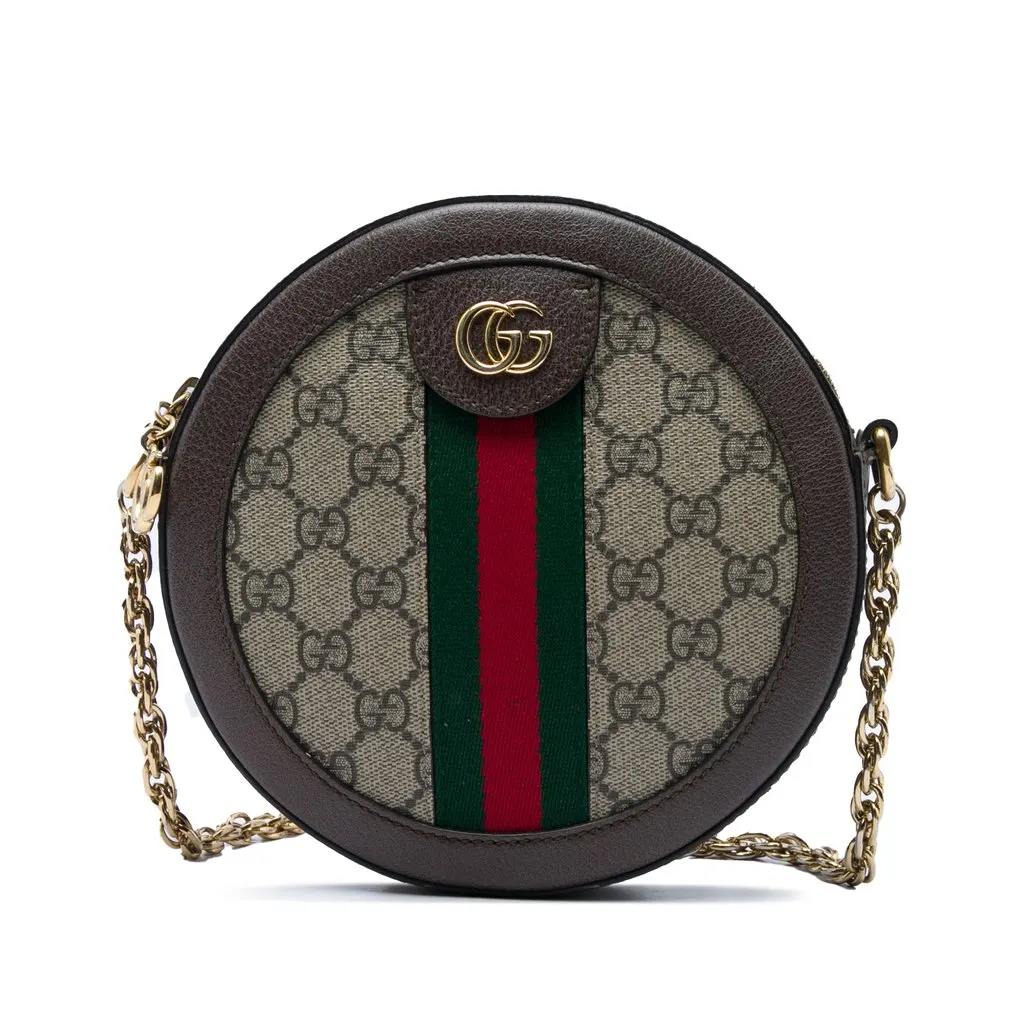 Gucci Mini GG Supreme Web Ophidia Round Crossbody Beige Very good - Front View