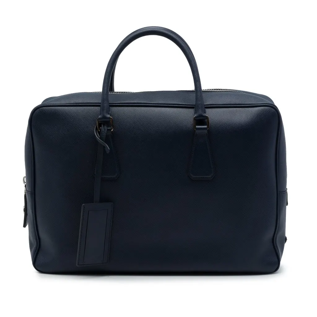 Prada Saffiano Travel Briefcase Blue Leather Very good - Front View