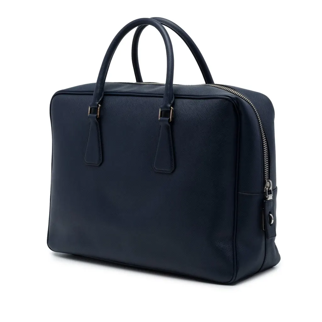 Prada Saffiano Travel Briefcase Blue Leather Very good - Back View