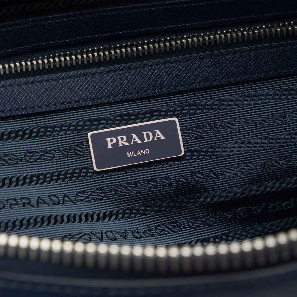 Prada Saffiano Travel Briefcase Blue Leather Very good - Box View