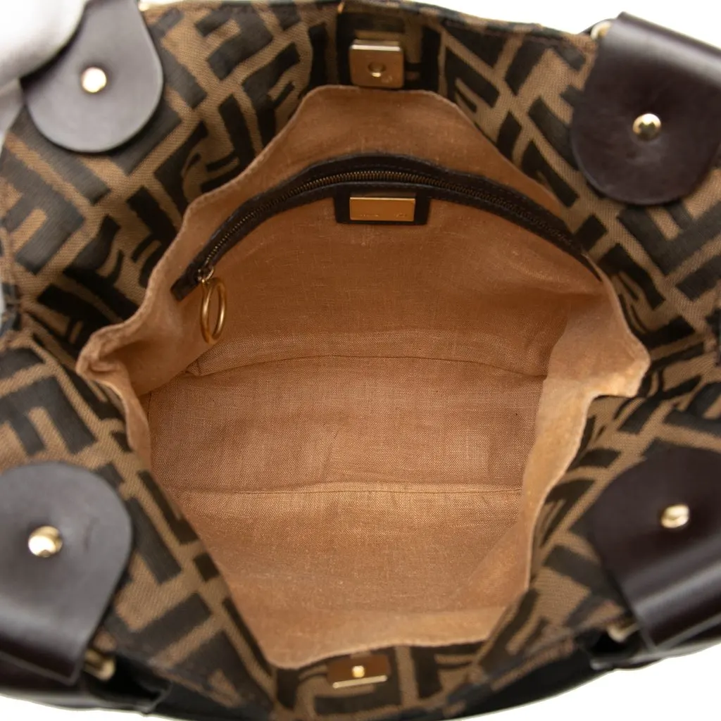 Fendi Zucca Zebra Print Canvas Diavolo Trapezio Tote Brown Good - Model View