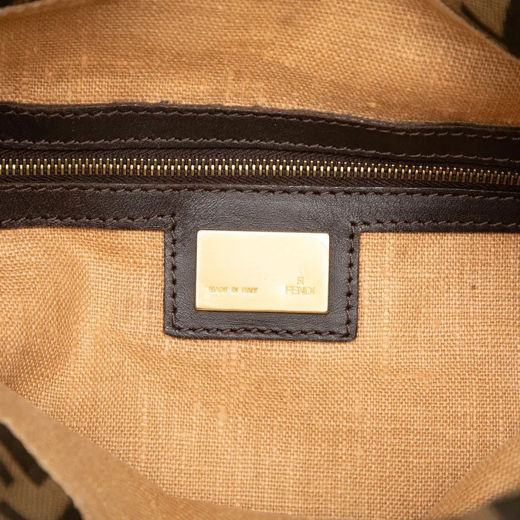 Fendi Zucca Zebra Print Canvas Diavolo Trapezio Tote Brown Good - Box View