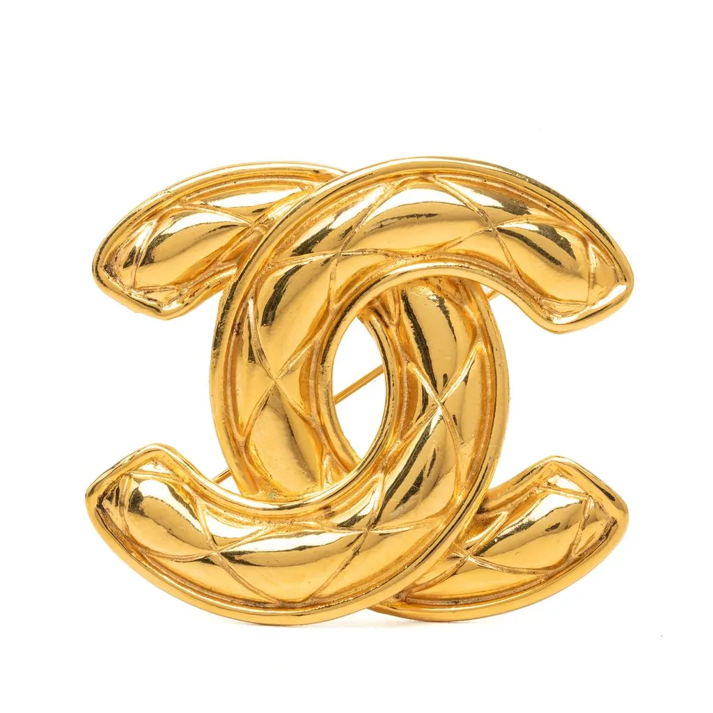 Chanel CC Gold Plated Quilted Brooch Gold Metal Very good - Front View