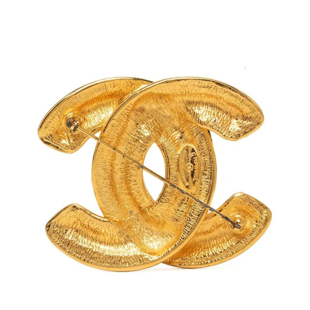 Chanel CC Gold Plated Quilted Brooch Gold Metal Very good - Back View