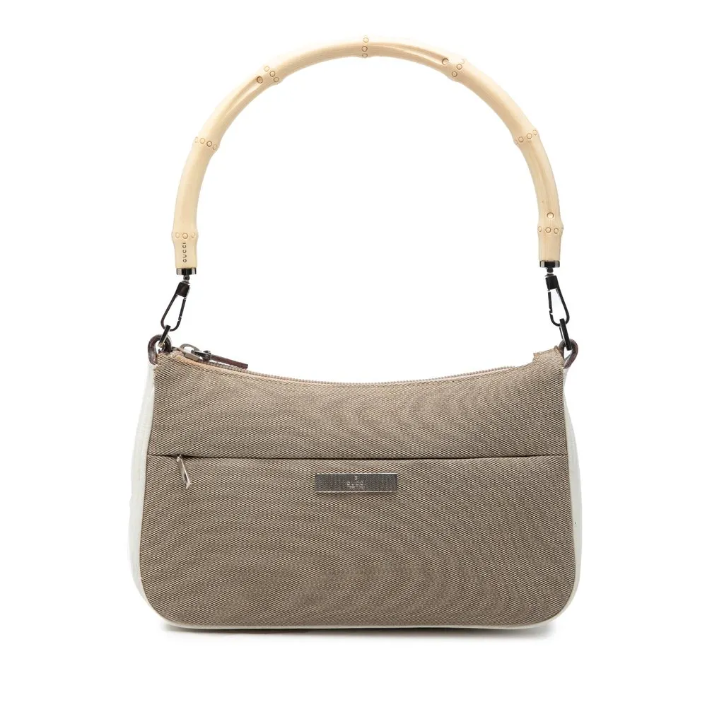 Gucci GG Canvas Bamboo Top Handle Beige Very good - Front View