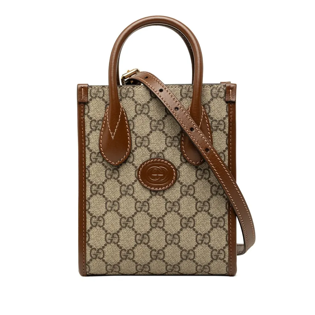 Gucci Mini GG Supreme Interlocking G Satchel Beige Canvas Very good - Front View