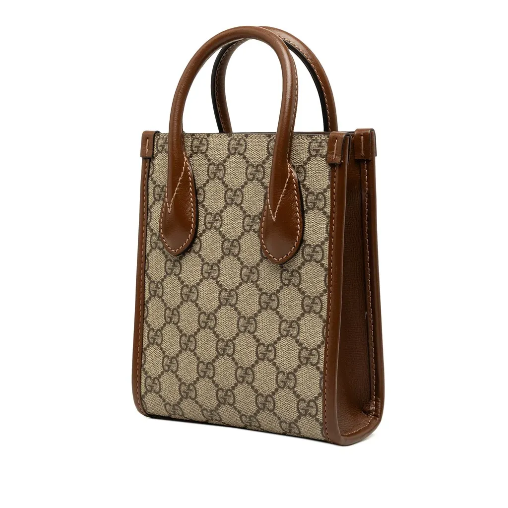 Gucci Mini GG Supreme Interlocking G Satchel Beige Canvas Very good - Back View