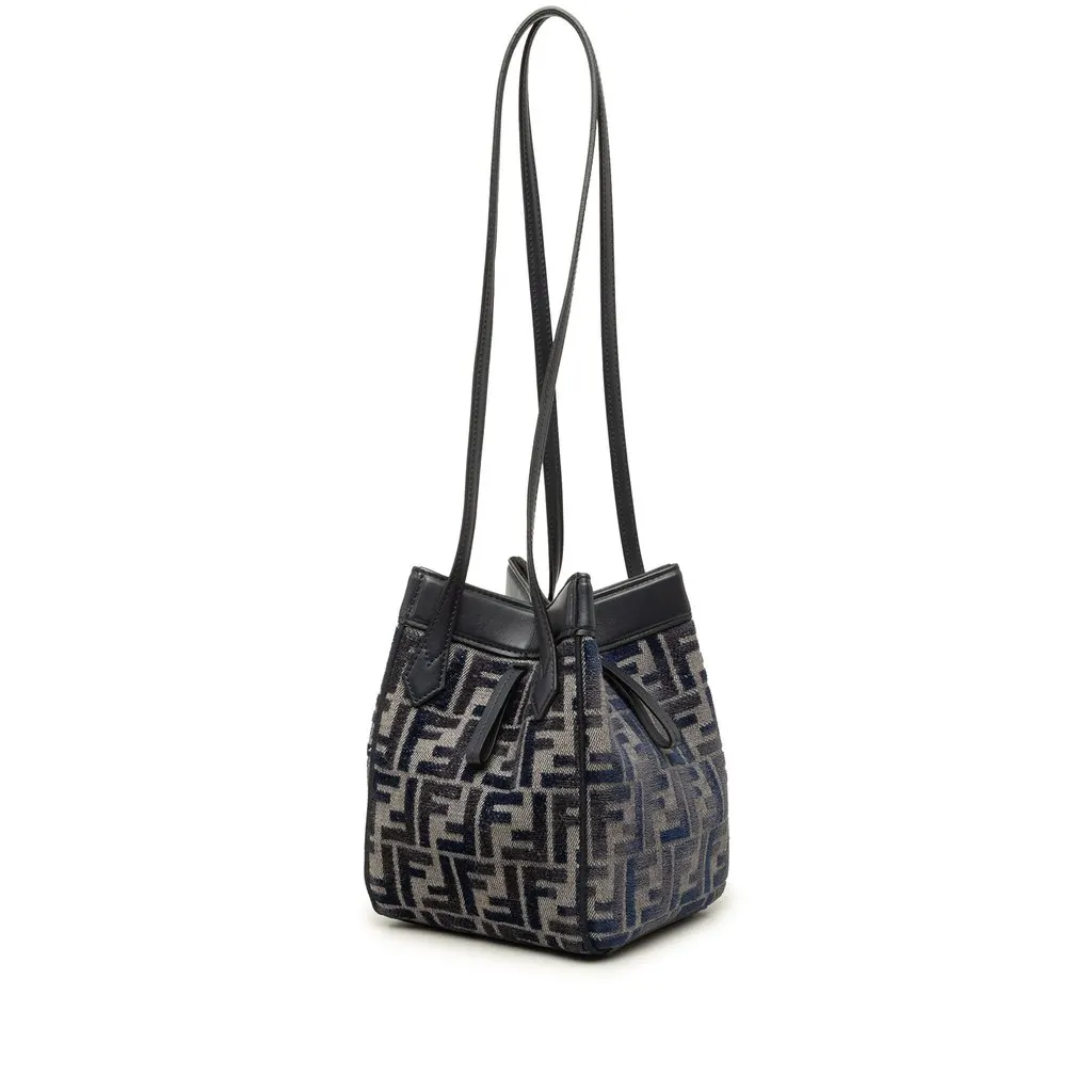 Fendi Mini Zucca Chenille Origami Shoulder Bag Grey Polyester Very good - Back View