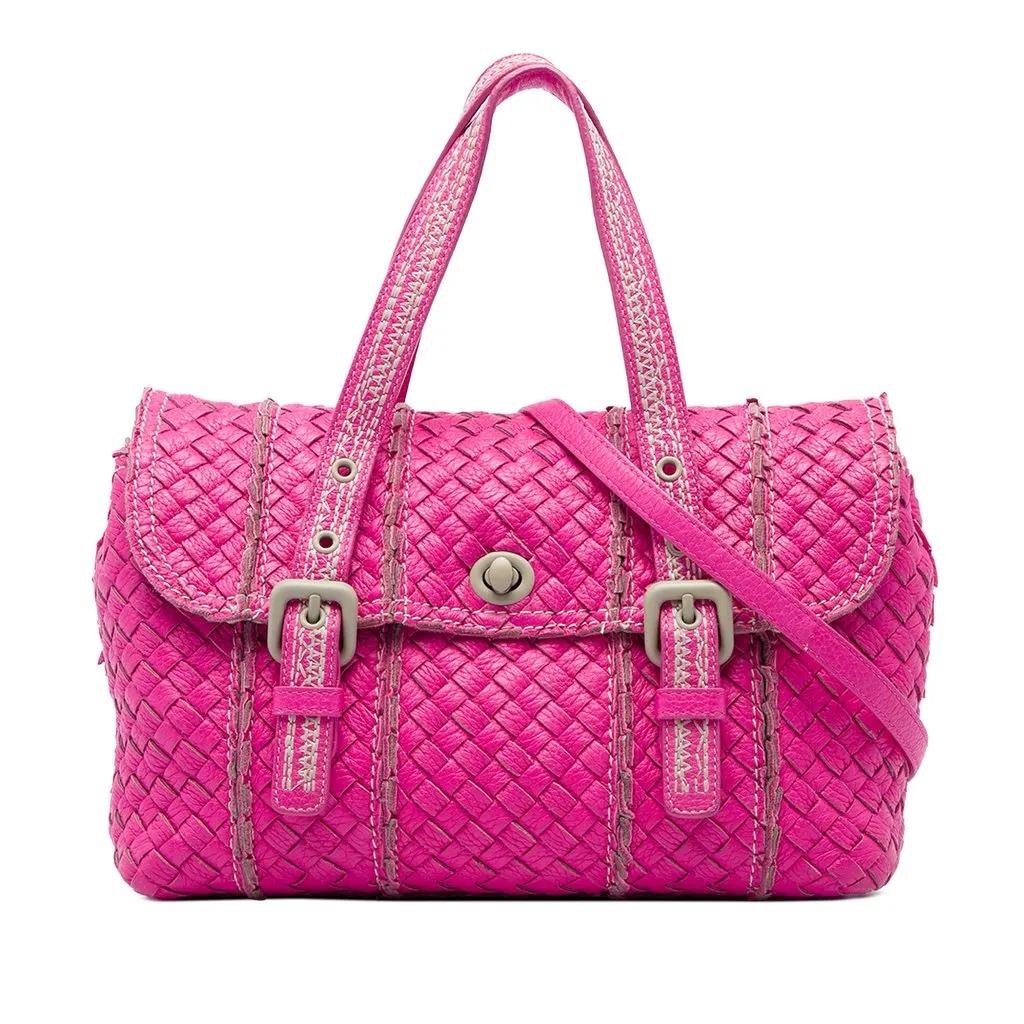 Bottega Veneta Intrecciato Vivo Cervo Satchel Pink Leather Good - Front View
