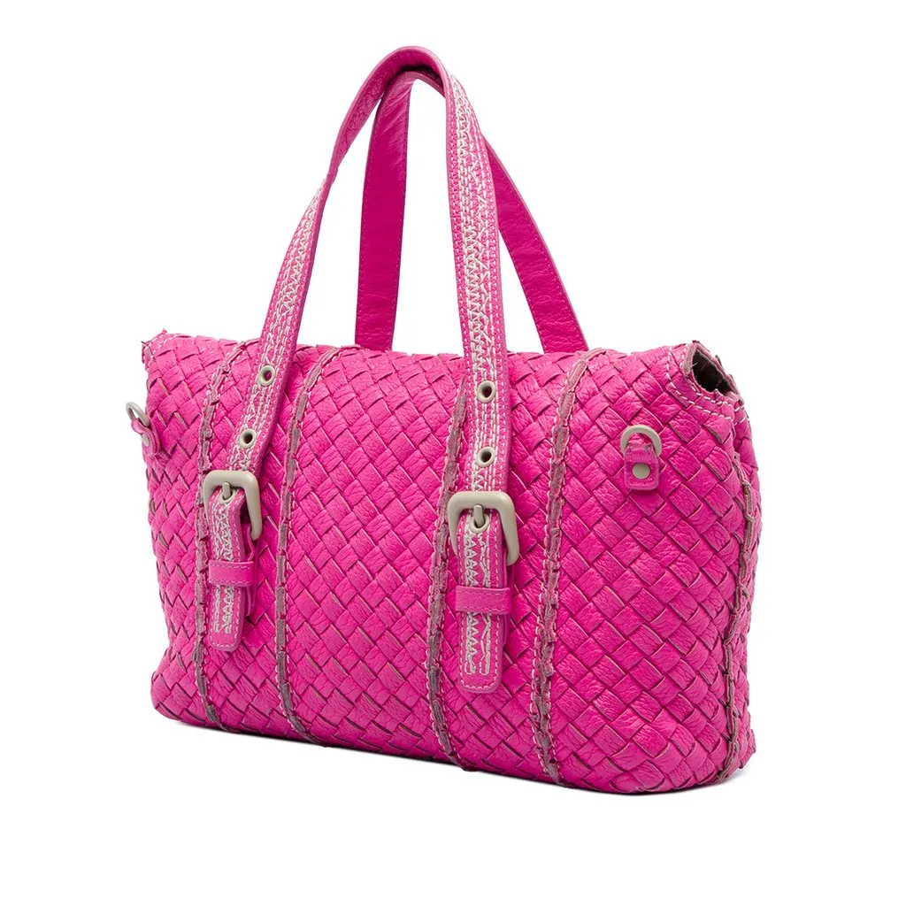 Bottega Veneta Intrecciato Vivo Cervo Satchel Pink Leather Good - Back View