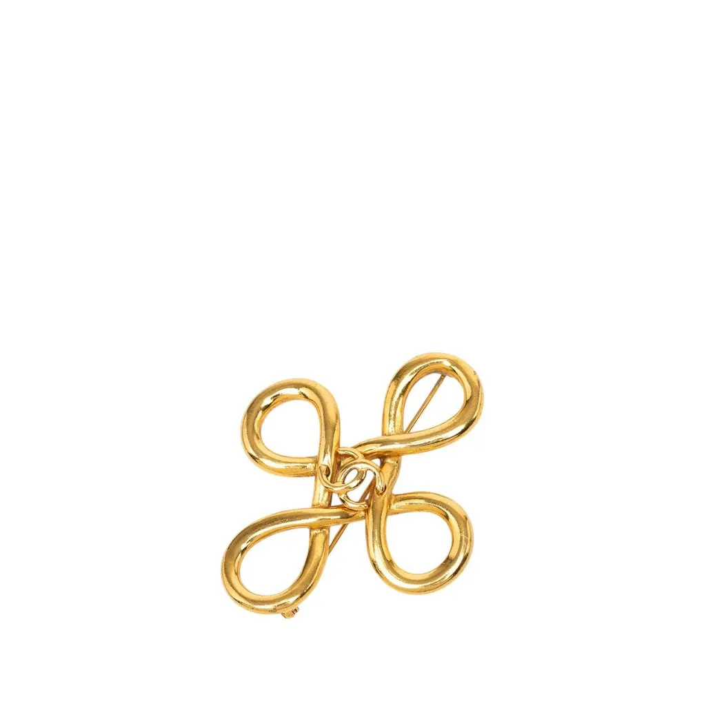 Chanel CC Gold Plated Infinity Knot Back Pin Brooch Gold Metal Very good - Front View