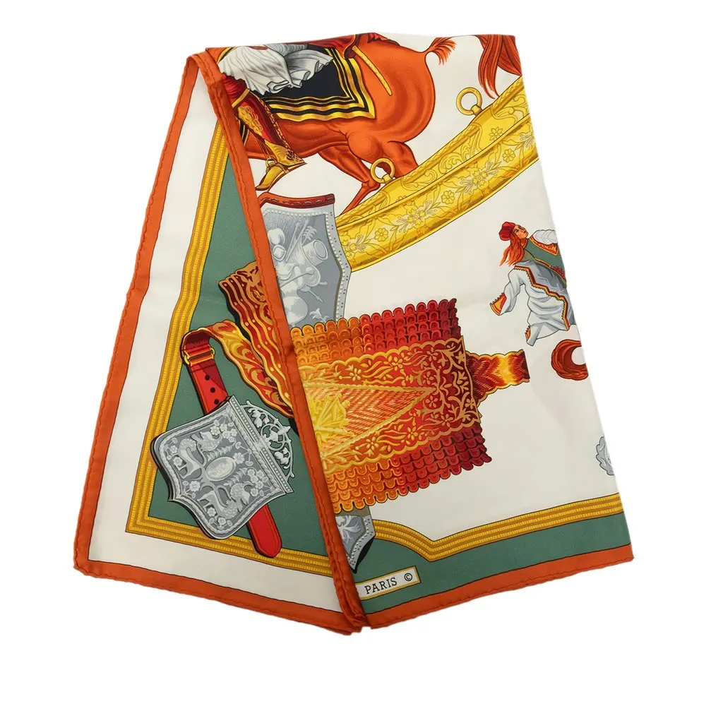 Hermès Cavaliers Ottomans Silk Scarf 90 White Silk Very good - Front View