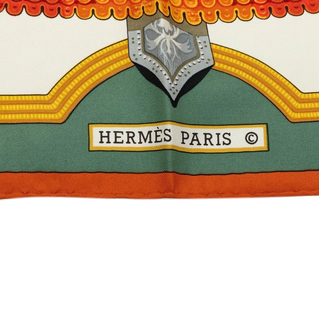 Hermès Cavaliers Ottomans Silk Scarf 90 White Silk Very good - Back View