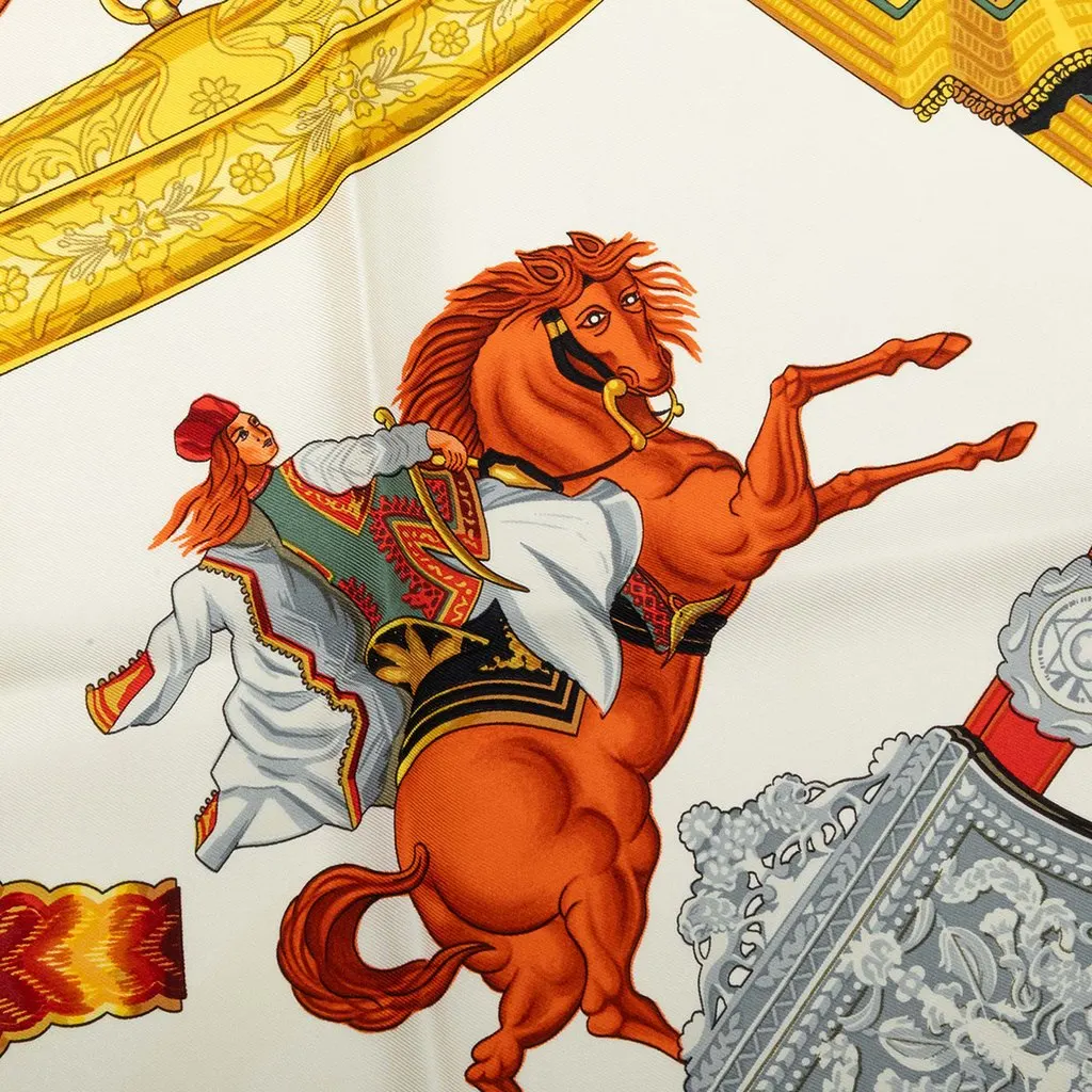 Hermès Cavaliers Ottomans Silk Scarf 90 White Silk Very good - Box View