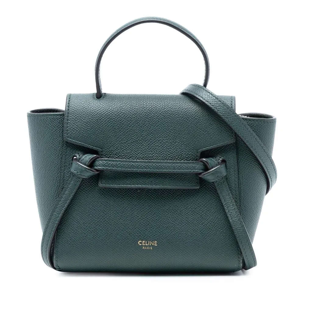 Celine Pico Grained Calfskin Belt Bag Green Leather Very good - Front View
