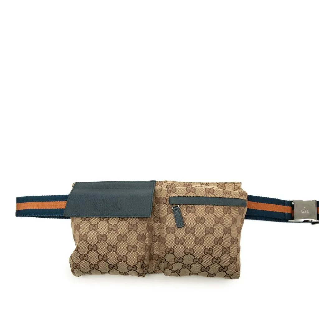 Gucci GG قماش ويب مزدوجة Pocket حزام حقيبة