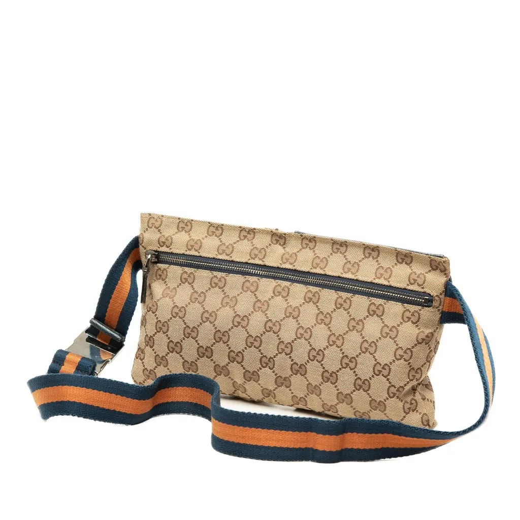 Gucci GG Canvas Web Double Pocket Belt Bag Beige Canvas Very good - Back View