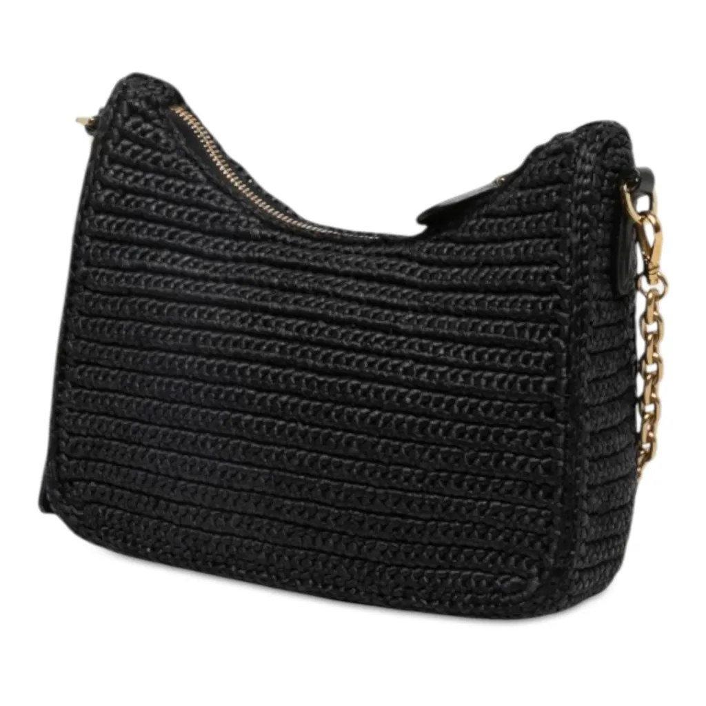 Prada Yarn Effect Raffia Crochet Re Edition 2005 Satchel Black Rattan Never worn - Back View