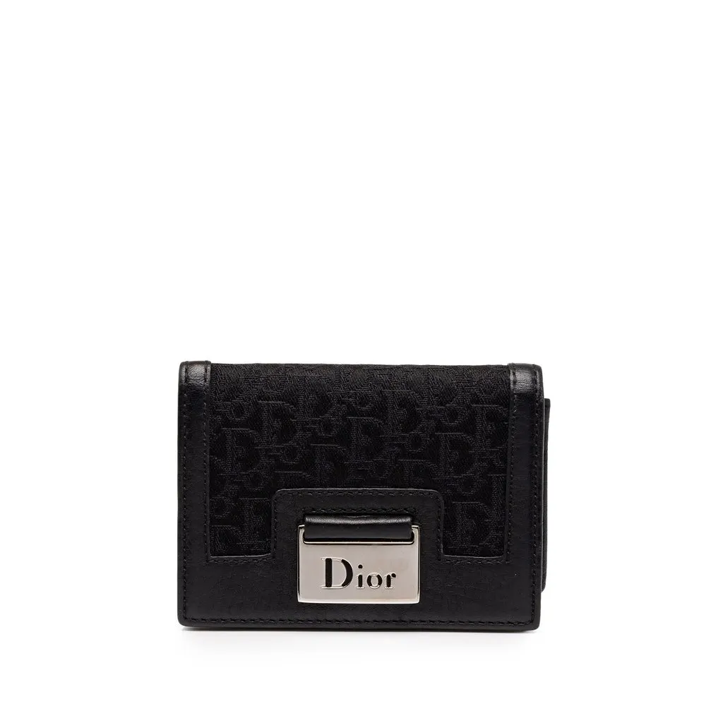 Dior Diorissimo Trotter Canvas Street Chic Small Wallet Black Canvas Good - Front View
