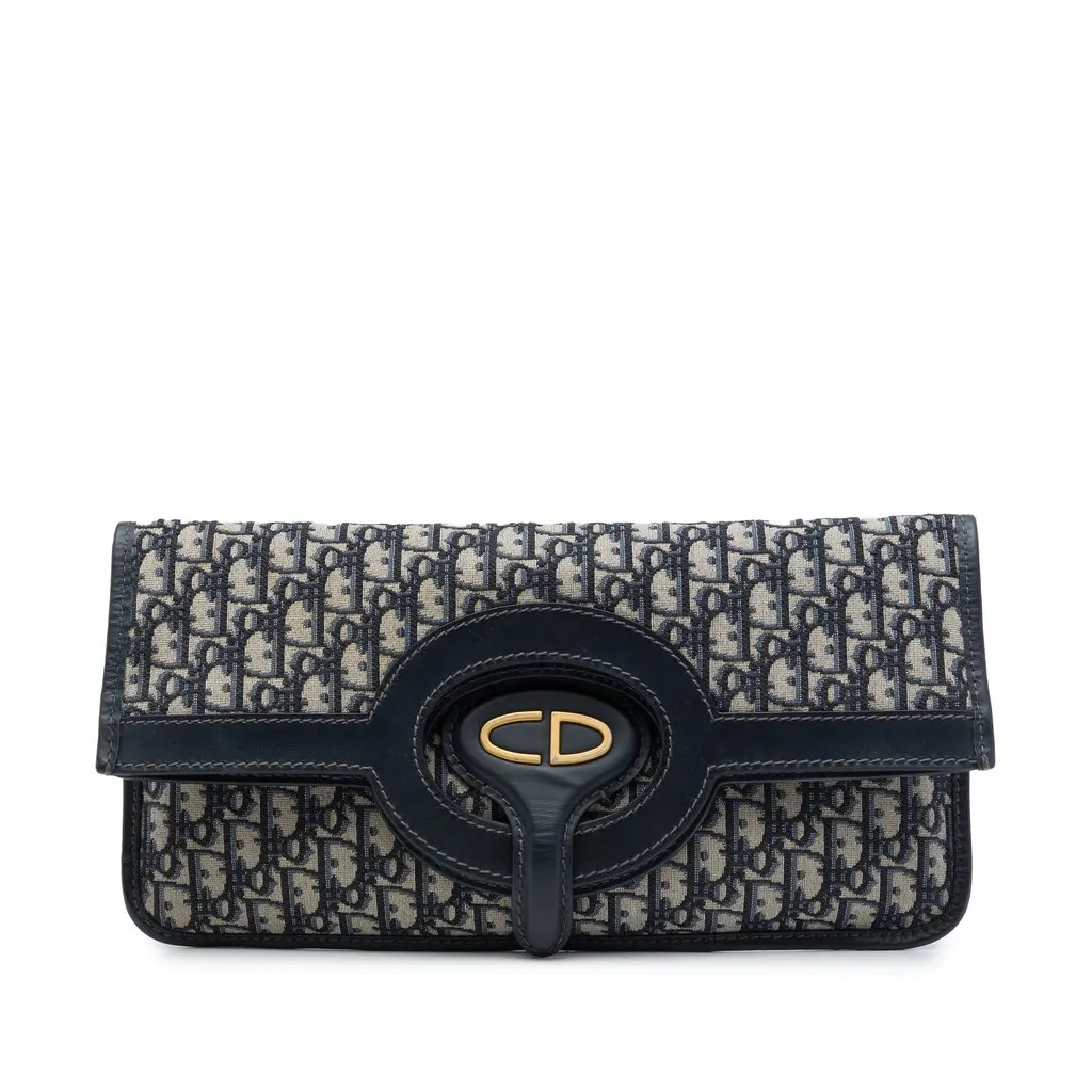 Dior Oblique Canvas Fold Over Clutch Blue Very good - Front View