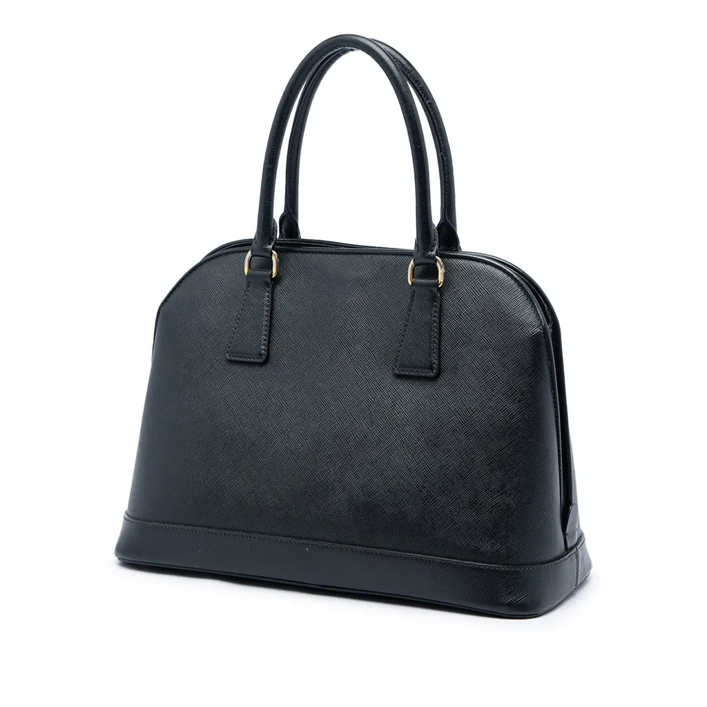 Prada Medium Saffiano Vernice Open Promenade Satchel Black Leather Good - Back View
