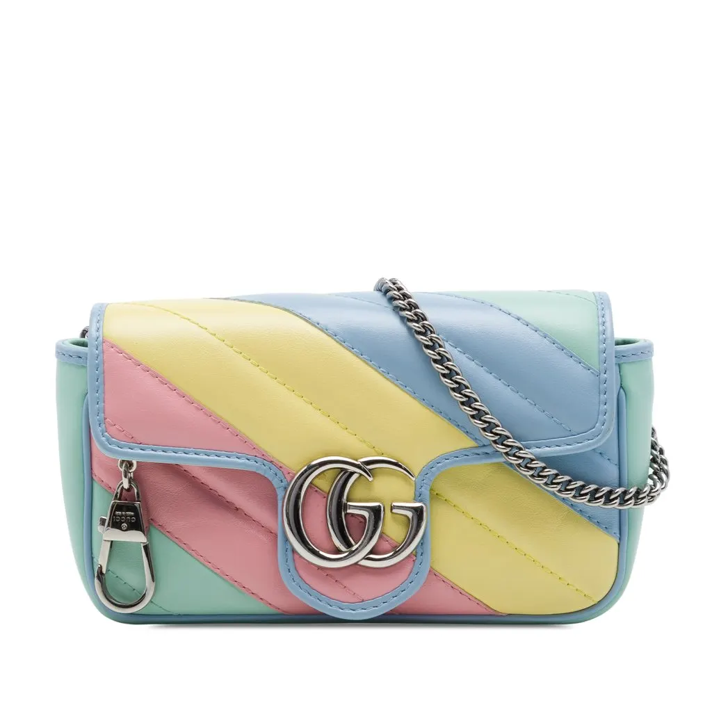 Gucci Mini GG Marmont Matelasse Diagonal Calfskin Flap Crossbody Green Leather Very good - Front View