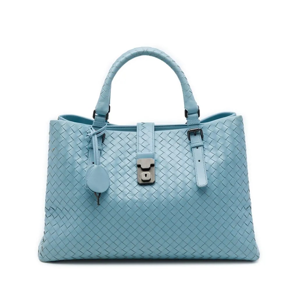 Bottega Veneta Medium Nappa Intrecciato Roma Tote Blue Leather Very good - Front View