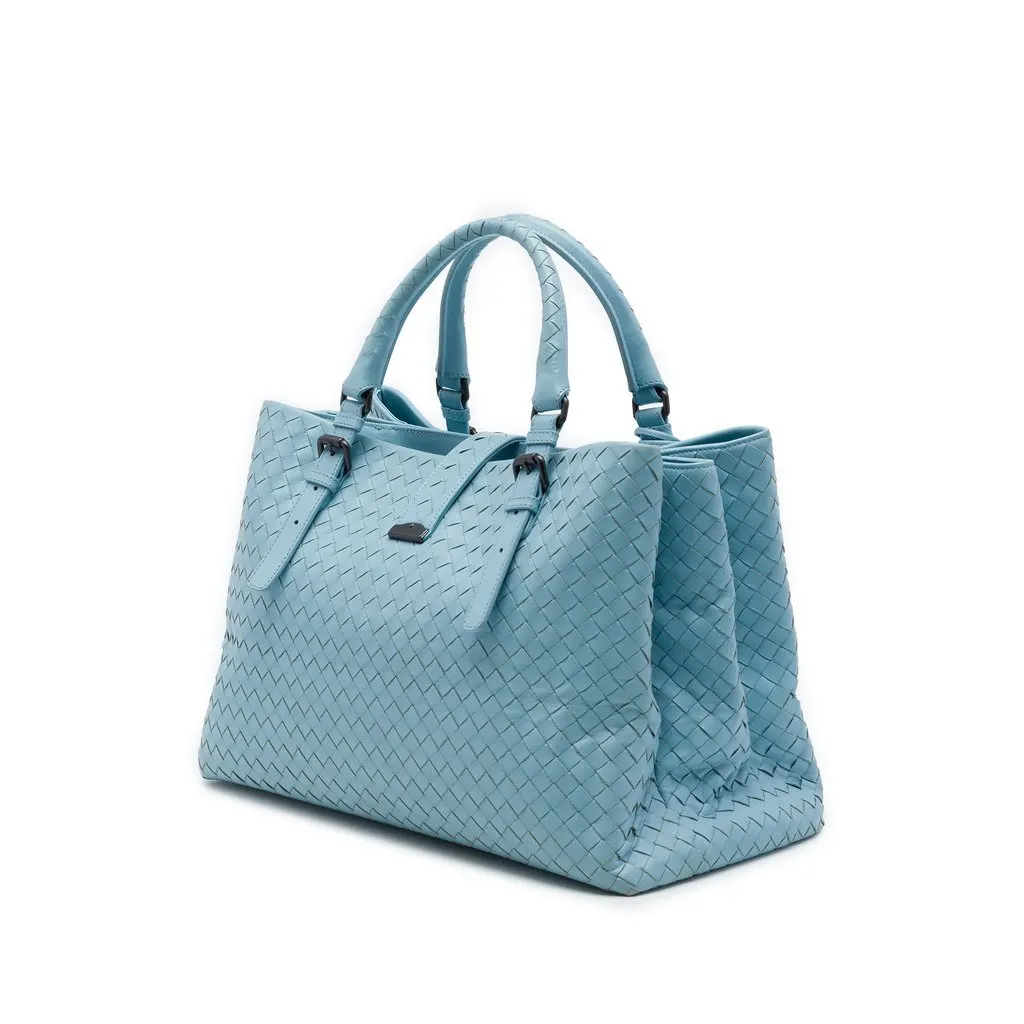 Bottega Veneta Medium Nappa Intrecciato Roma Tote Blue Leather Very good - Back View