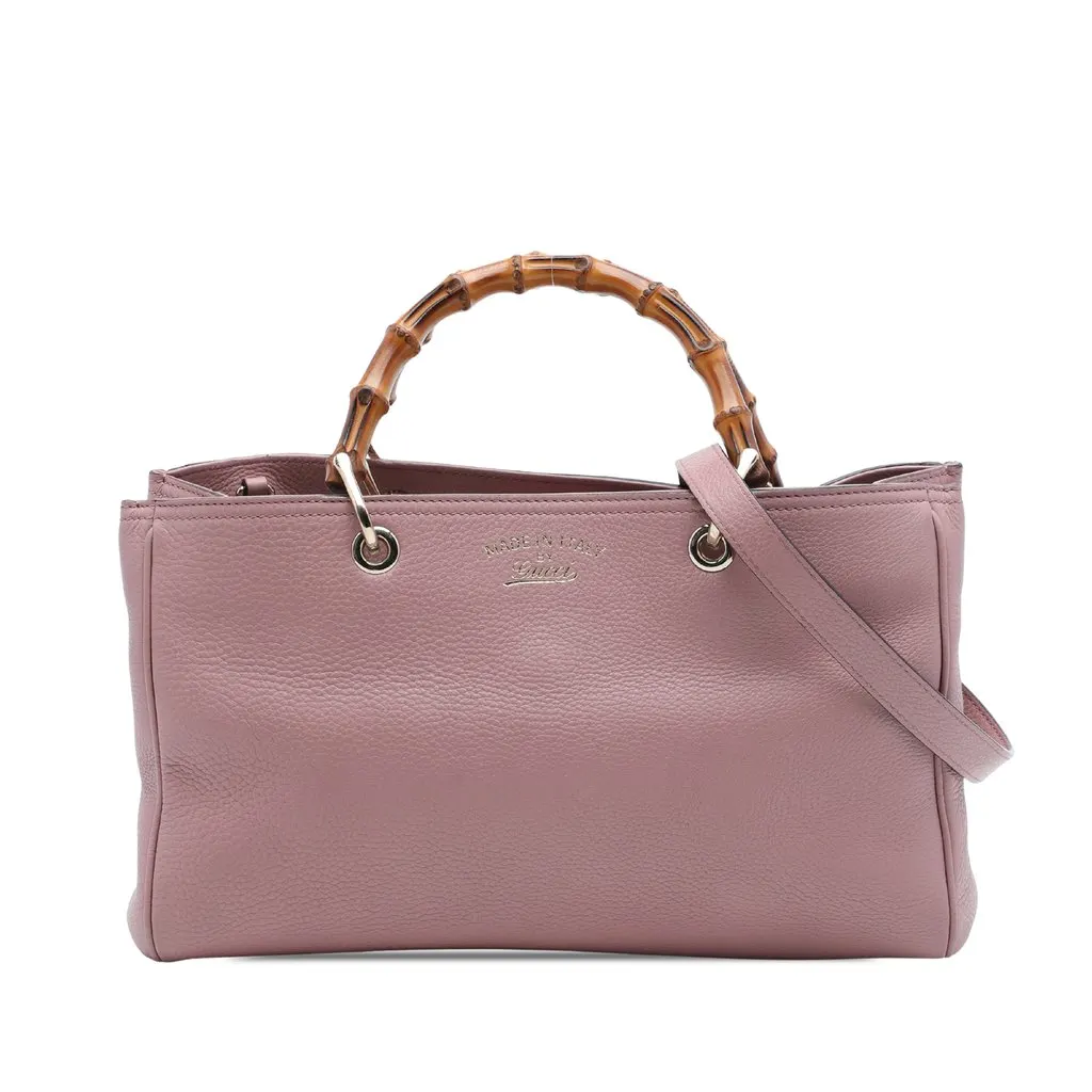 Gucci Medium Calfskin Bamboo Shopper Satchel Pink Leather Very good - Front View
