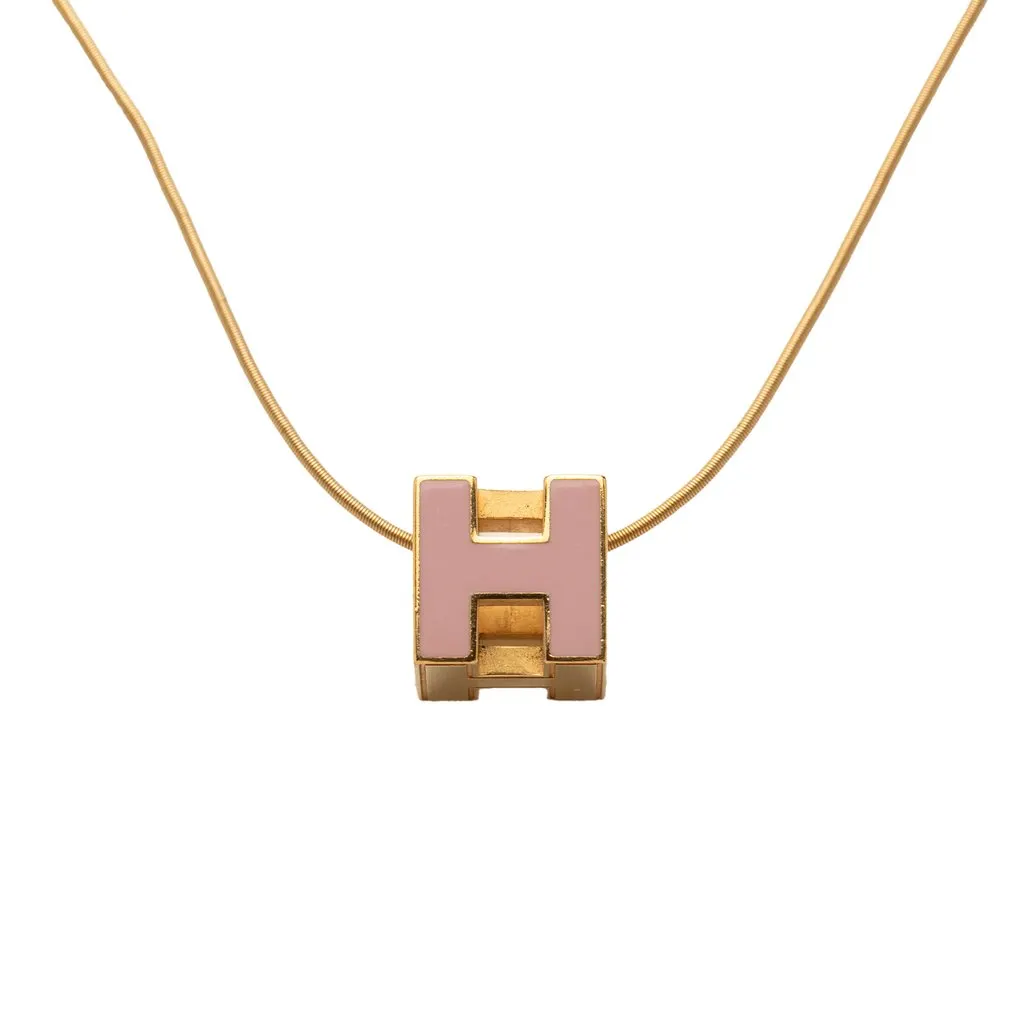 Hermès Gold Plated and Enamel Cage d H Pendant Necklace Gold Metal Very good - Front View