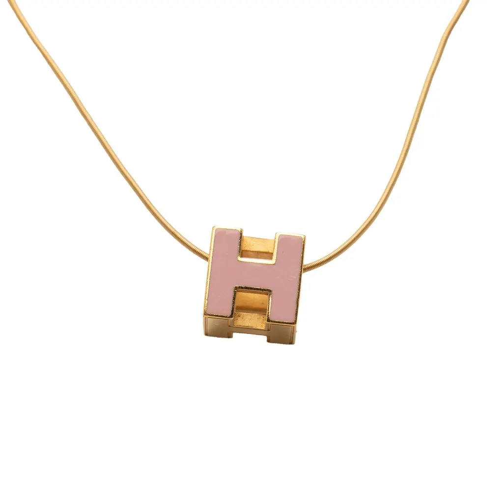 Hermès Gold Plated and Enamel Cage d H Pendant Necklace Gold Metal Very good - Back View