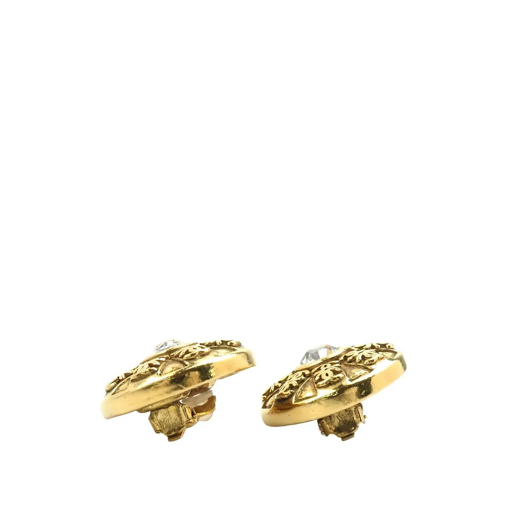 Chanel CC Gold Plated Crystal Round Clip On Earrings Gold Metal Very good - Inside View