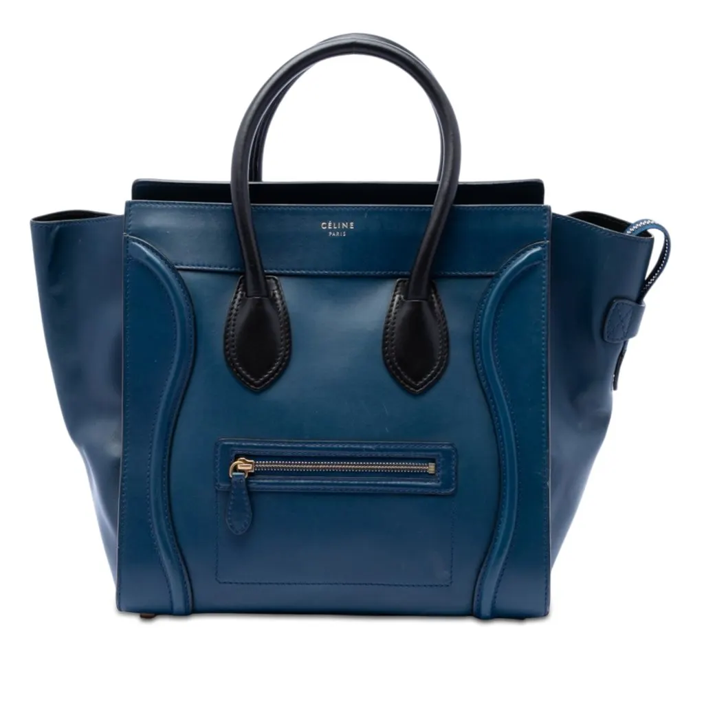 Celine Mini Bicolor Leather Luggage Tote Blue Leather Very good - Front View