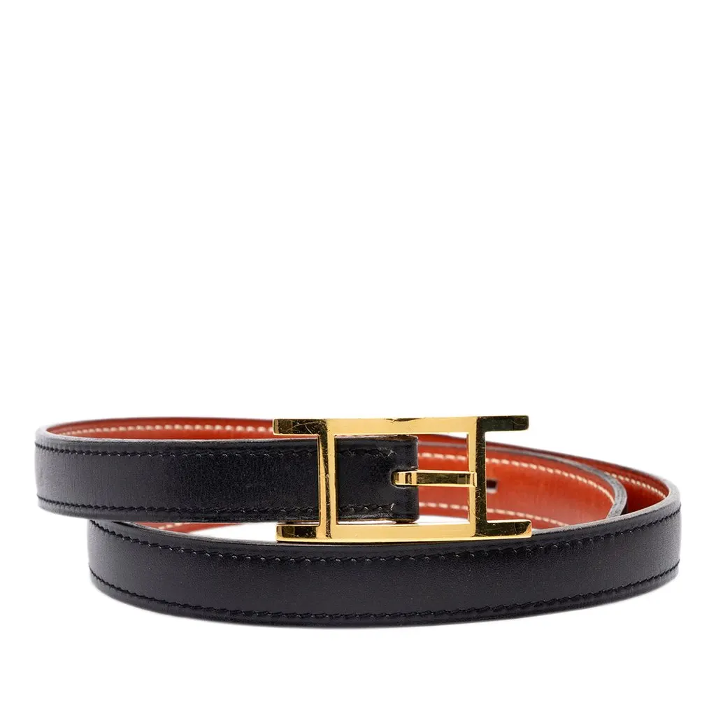 Hermès Box Calf Quentin Reversible Belt Black Leather Very good - Front View
