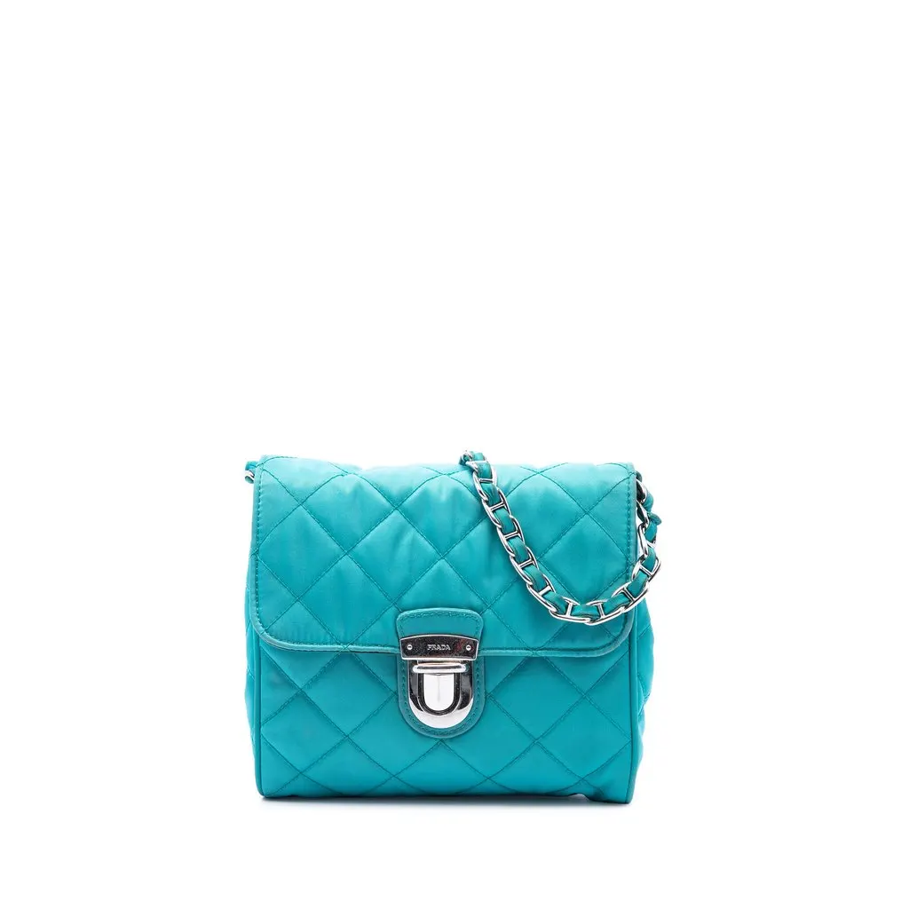 Prada Impuntu Tessuto Chain Crossbody Blue Very good - Front View