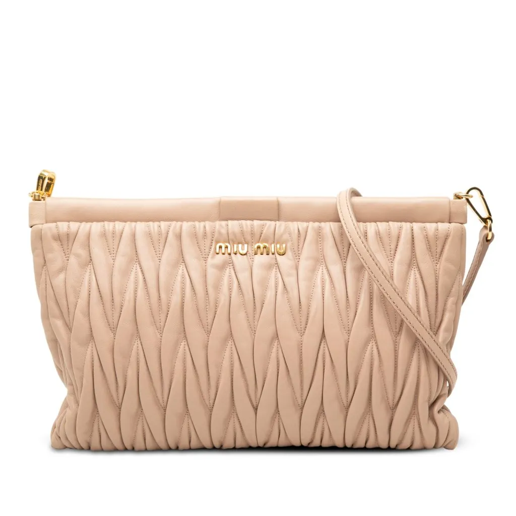Miu Miu Matelasse Nappa Frame Clutch with Strap Brown Leather Very good - Front View