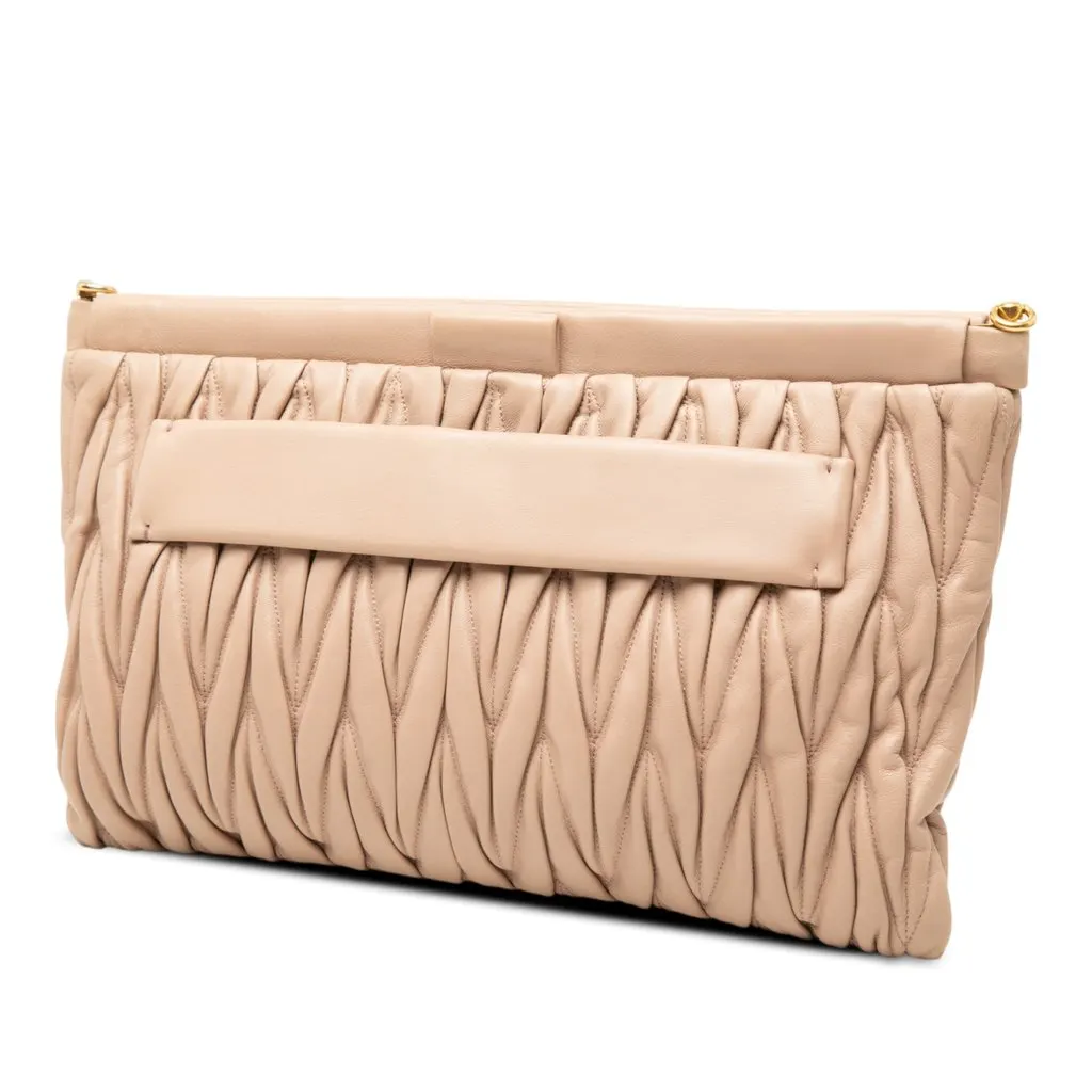 Miu Miu Matelasse Nappa Frame Clutch with Strap Brown Leather Very good - Back View