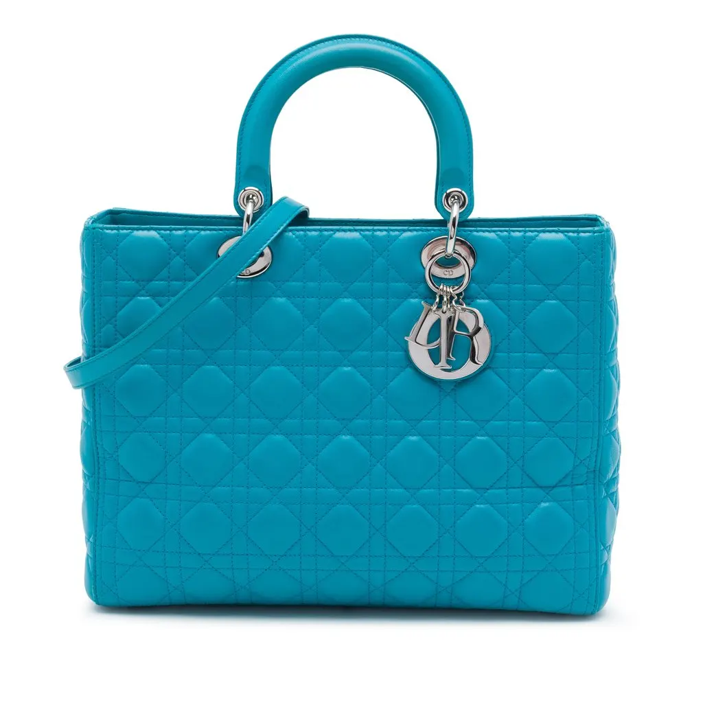 Dior Large Lambskin Cannage Lady Dior Blue Leather Very good - Front View
